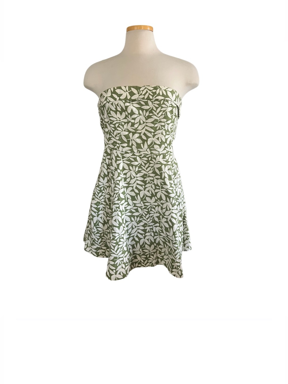 Abercrombie Strapless Linen-Blend Mini Dress - Green Floral - Size L Petite